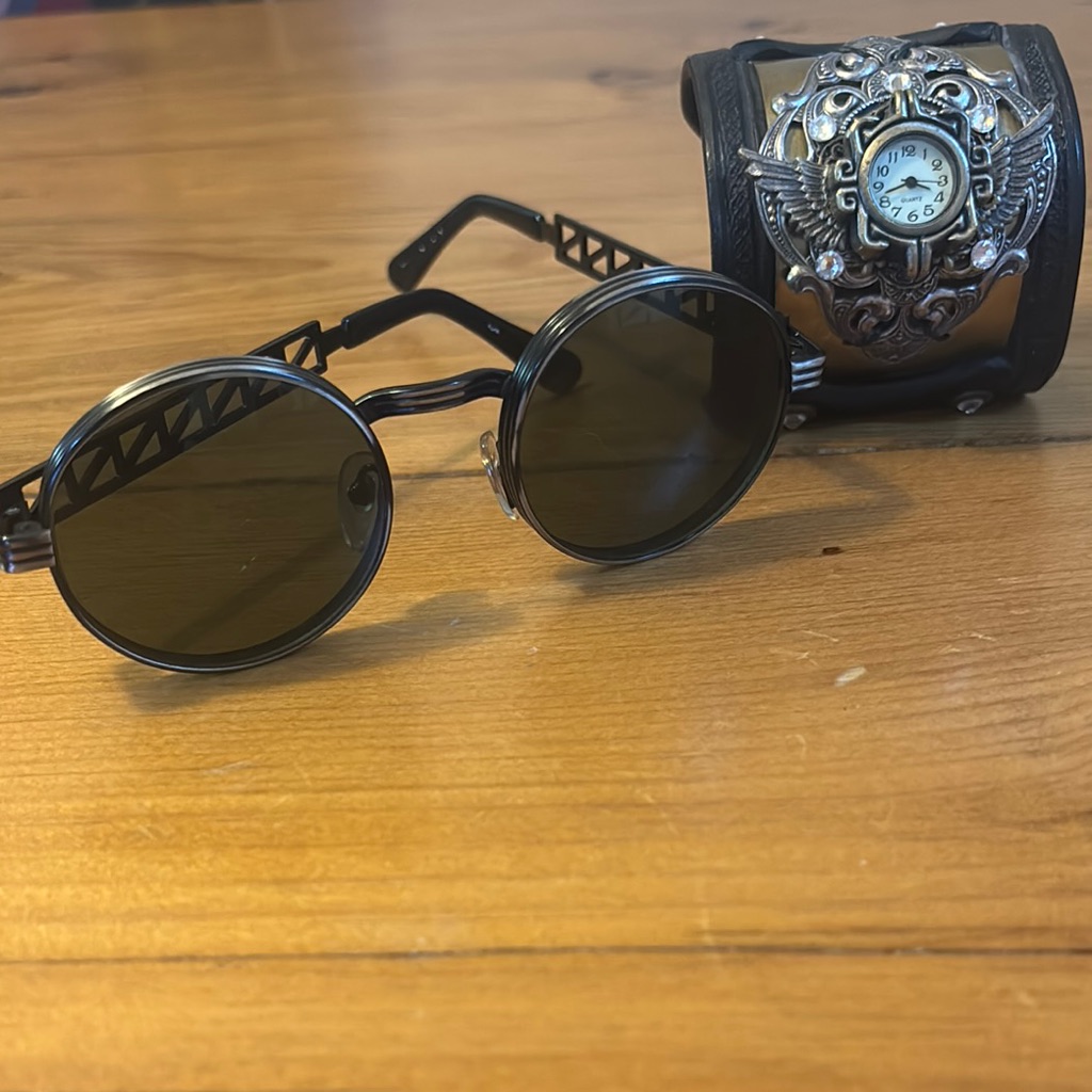 Black Steampunk Sunglasses And Cuff Set
